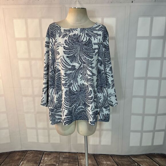 🔥🔥5 for $25🔥🔥 Talbots Blue White Boat Neck Floral Blouse Size 18W - Picture 1 of 11
